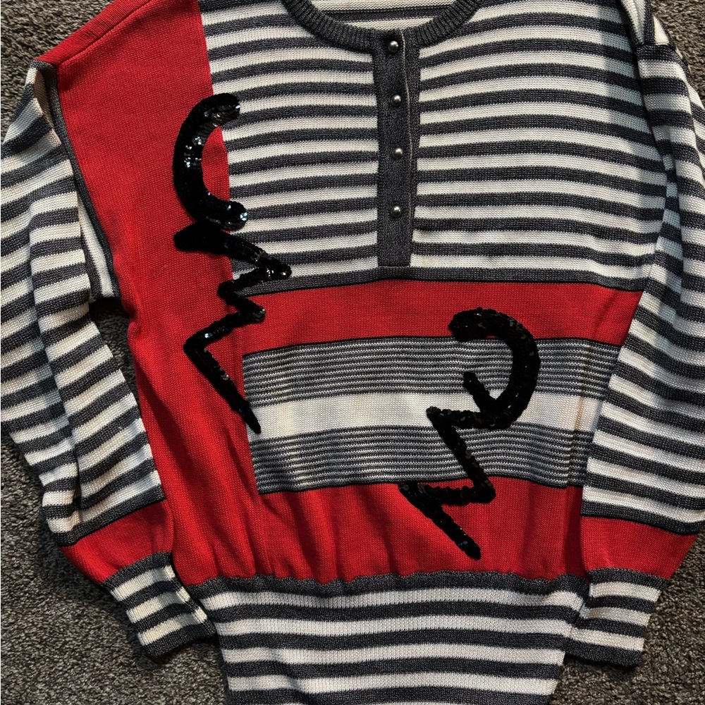 Escada 80s Vintage Black and White Striped Sweater